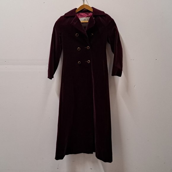 Lou Ritchie Women's Velvet Coat Jacket Trench Long Deep Purple Vtg 70s sz Small - Picture 1 of 12
